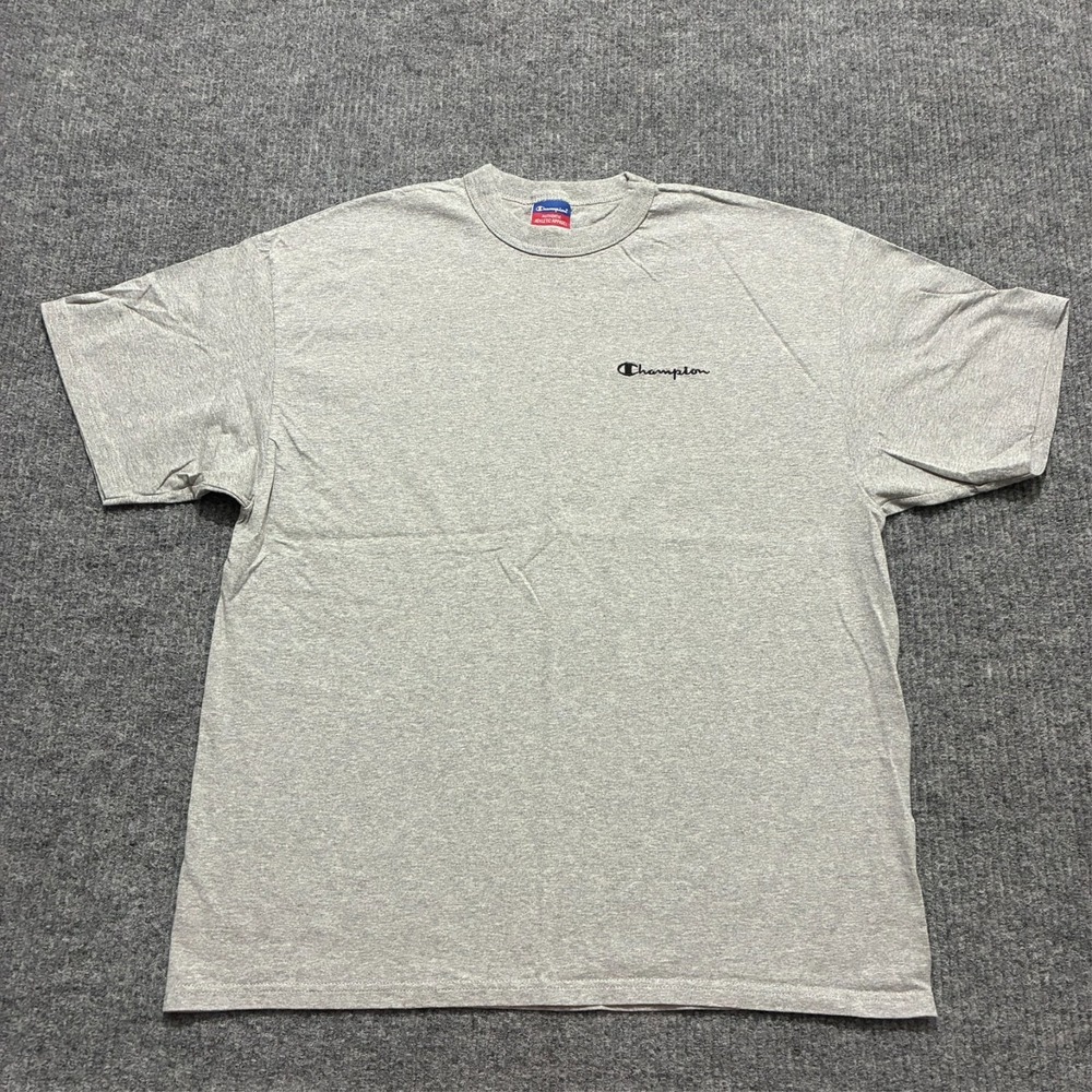 Vintage Champion Script Logo T-Shirt Mens Size Large‎ Gray Short Sleeve Athletic